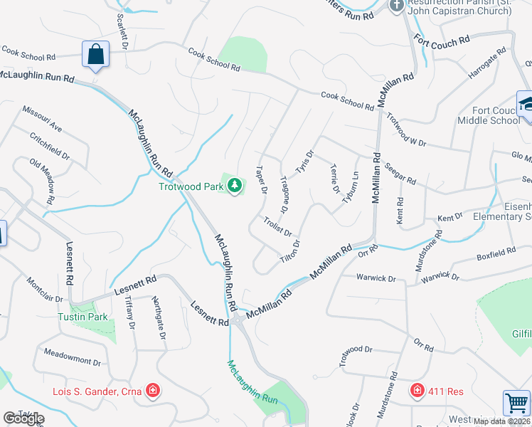 map of restaurants, bars, coffee shops, grocery stores, and more near 1833 Taper Dr in Pittsburgh