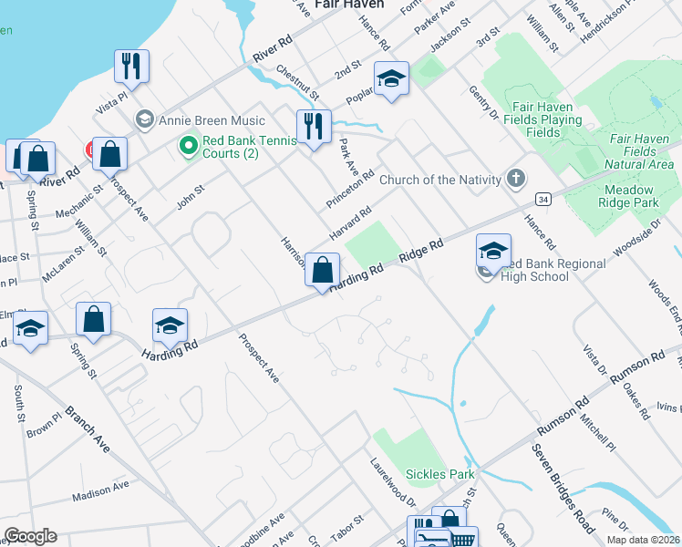 map of restaurants, bars, coffee shops, grocery stores, and more near 500 Harding Road in Fair Haven