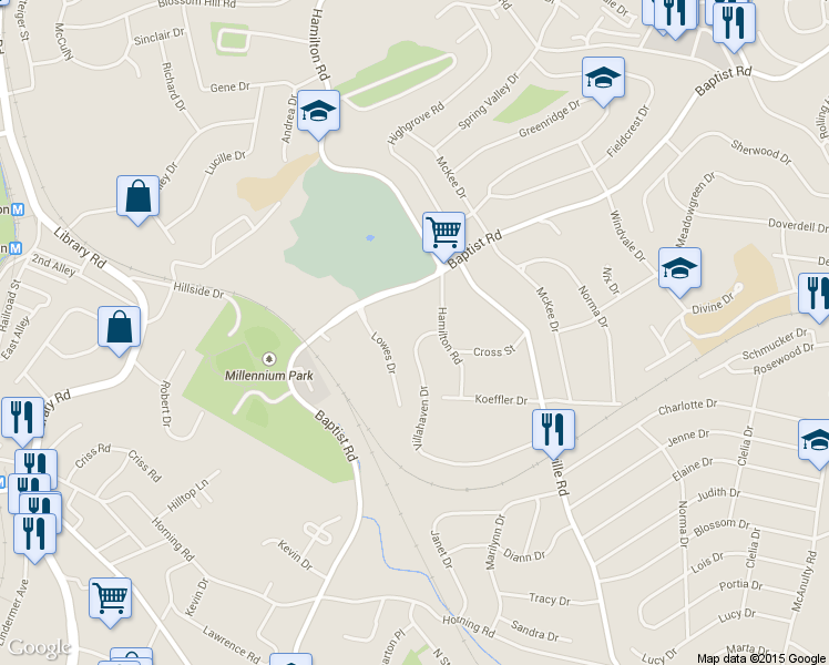 map of restaurants, bars, coffee shops, grocery stores, and more near 5746 Villahaven Drive in Pittsburgh
