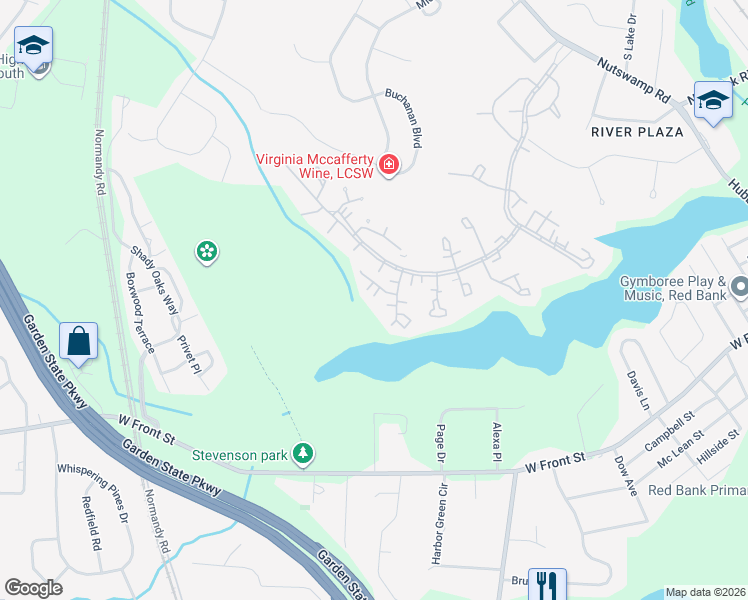 map of restaurants, bars, coffee shops, grocery stores, and more near 36 Ellsworth Court in Red Bank