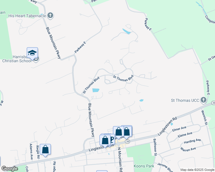 map of restaurants, bars, coffee shops, grocery stores, and more near 5983 Meade Court in Harrisburg