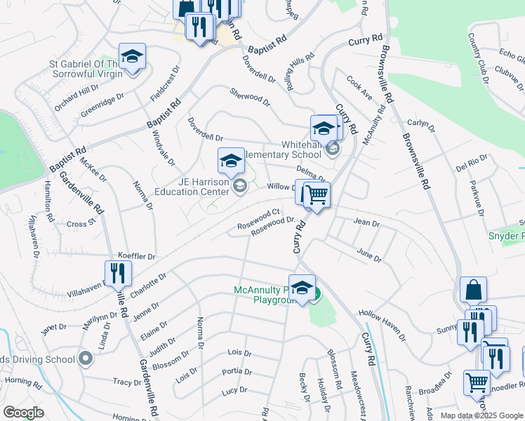 map of restaurants, bars, coffee shops, grocery stores, and more near 1200 Rosewood Court in Pittsburgh