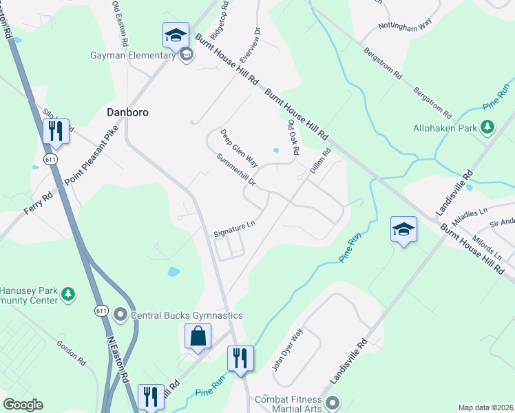 map of restaurants, bars, coffee shops, grocery stores, and more near 4535 Old Oak Road in Doylestown