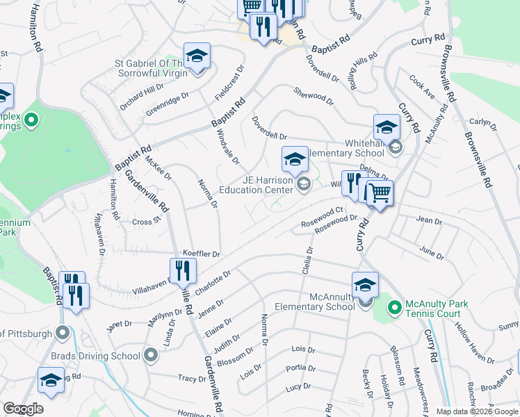 map of restaurants, bars, coffee shops, grocery stores, and more near 151 Divine Drive in Pittsburgh