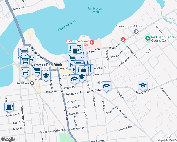 map of restaurants, bars, coffee shops, grocery stores, and more near 26 Wallace St in Red Bank