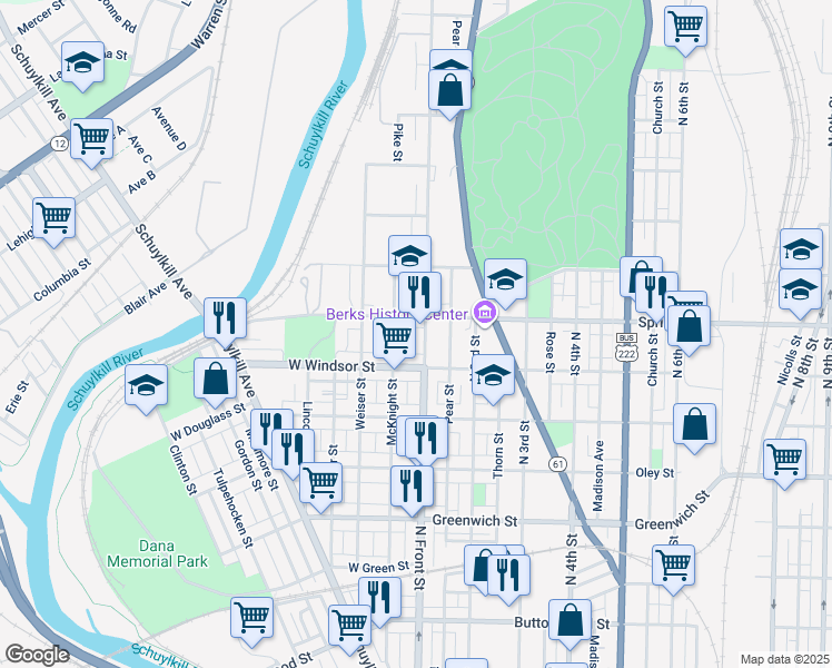 map of restaurants, bars, coffee shops, grocery stores, and more near 939 McKnight Street in Reading