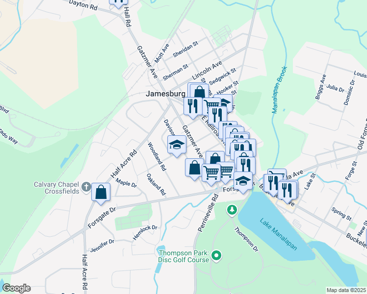 map of restaurants, bars, coffee shops, grocery stores, and more near in Jamesburg
