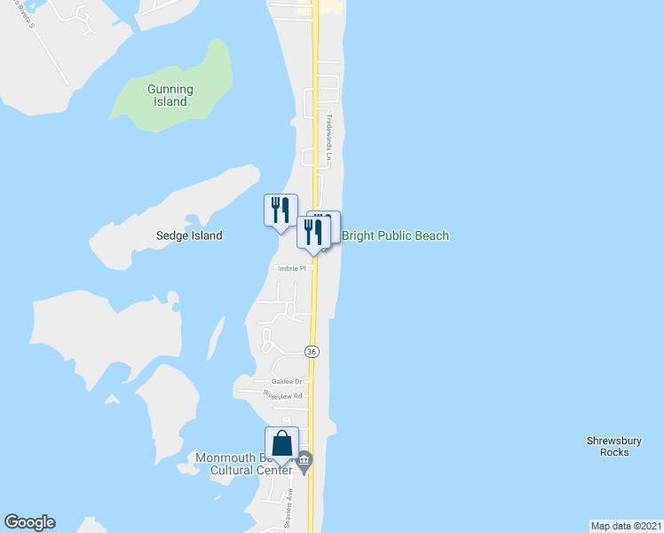 map of restaurants, bars, coffee shops, grocery stores, and more near 1485 Ocean Avenue in Sea Bright