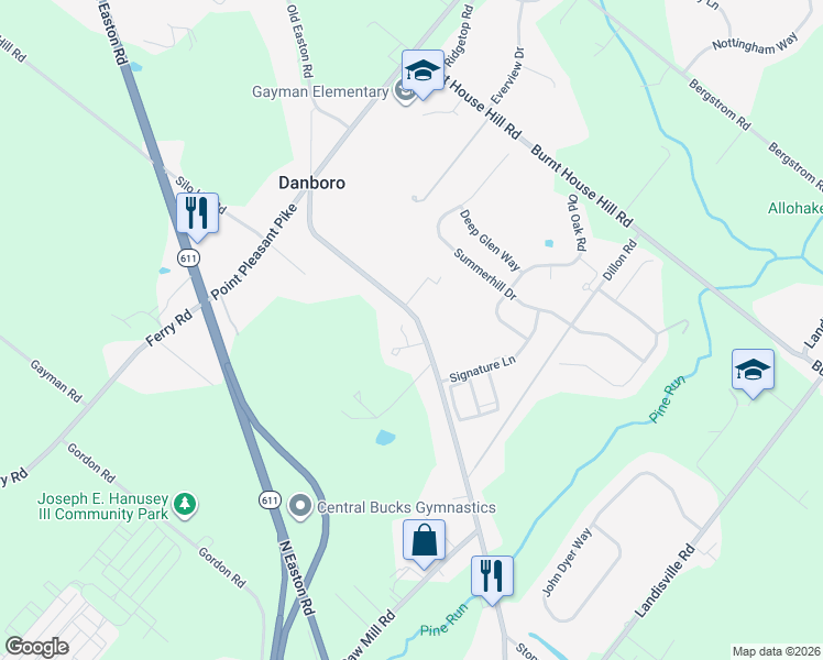 map of restaurants, bars, coffee shops, grocery stores, and more near 4223 Ferguson Drive in Doylestown