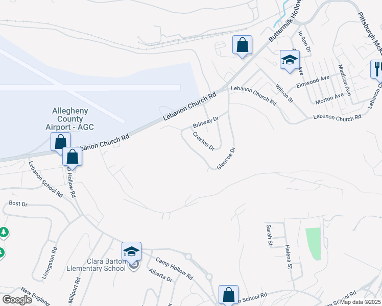 map of restaurants, bars, coffee shops, grocery stores, and more near 413 Glencoe Dr in West Mifflin