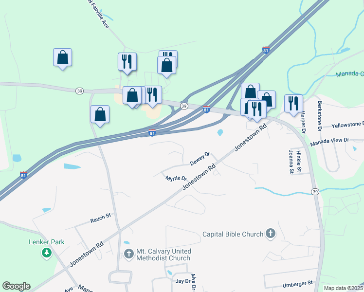 map of restaurants, bars, coffee shops, grocery stores, and more near 7857 Briarwood Drive in Skyline View