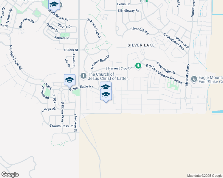 map of restaurants, bars, coffee shops, grocery stores, and more near 7180 North Honey Field Way in Eagle Mountain