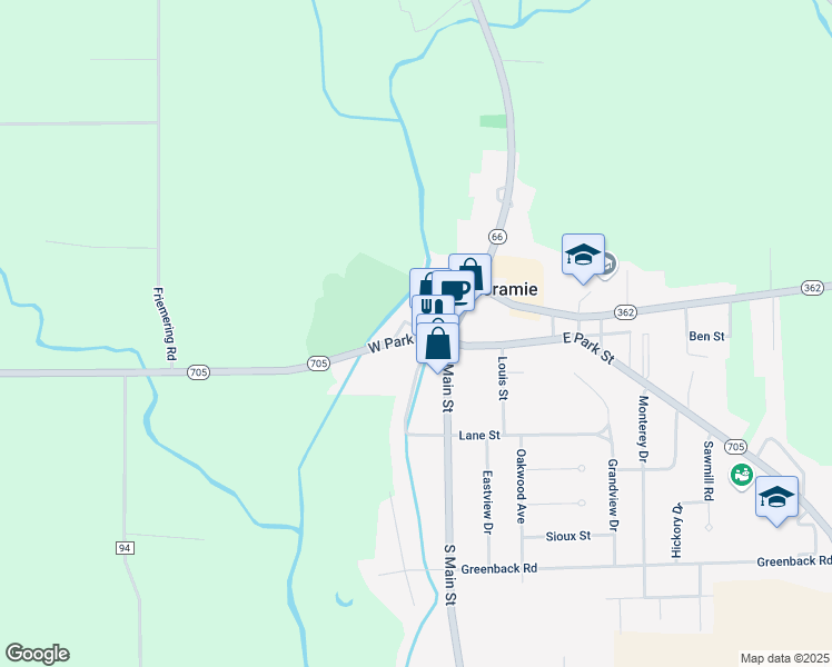 map of restaurants, bars, coffee shops, grocery stores, and more near 11 West Park Street in Fort Loramie
