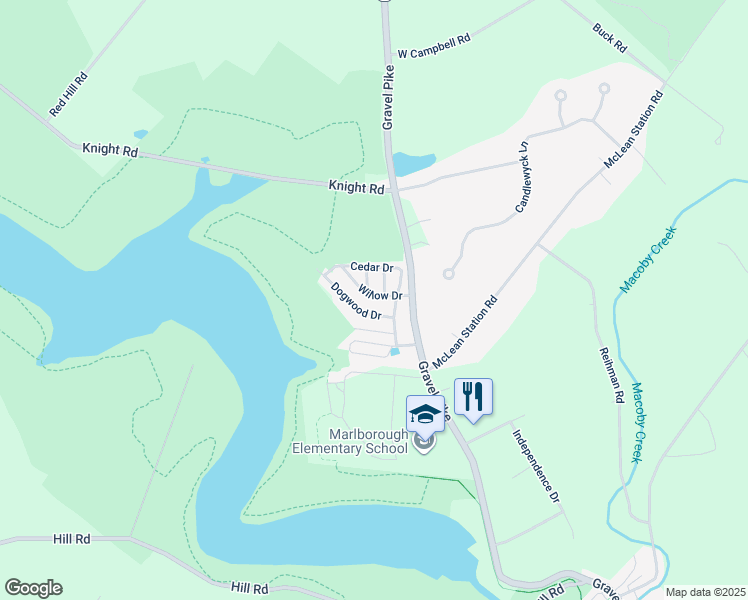 map of restaurants, bars, coffee shops, grocery stores, and more near 609 Willow Drive in Green Lane