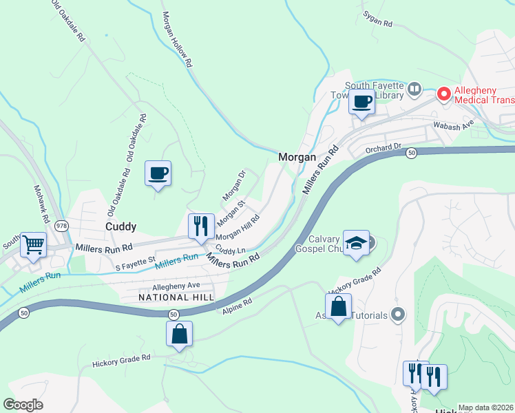 map of restaurants, bars, coffee shops, grocery stores, and more near 1 Degrave Dr in Cuddy