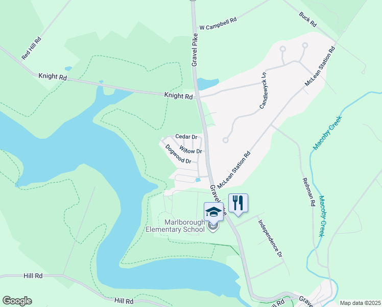 map of restaurants, bars, coffee shops, grocery stores, and more near 609 Willow Drive in Green Lane