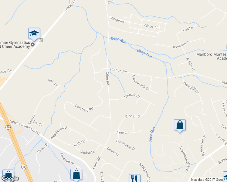 map of restaurants, bars, coffee shops, grocery stores, and more near 59 Crine Rd in Marlboro