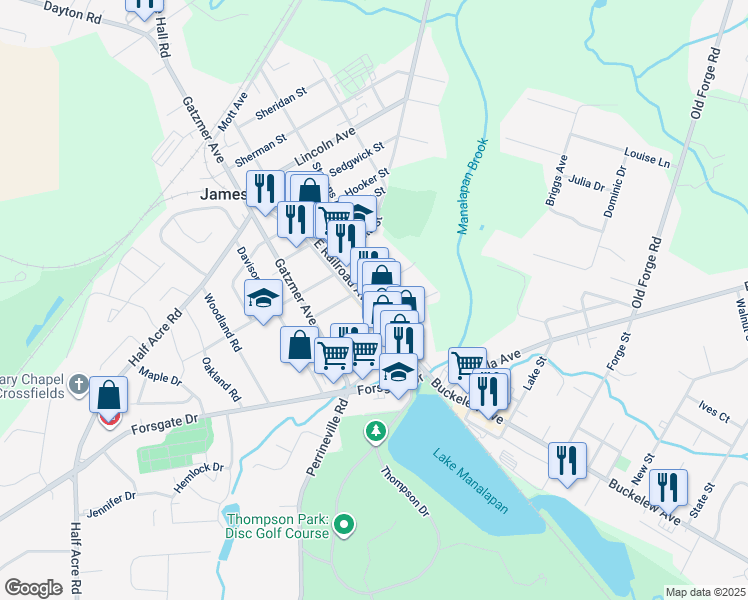 map of restaurants, bars, coffee shops, grocery stores, and more near 39 East Railroad Avenue in Jamesburg