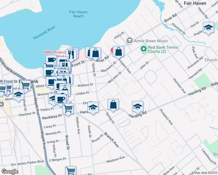 map of restaurants, bars, coffee shops, grocery stores, and more near 19 Manor Drive in Red Bank