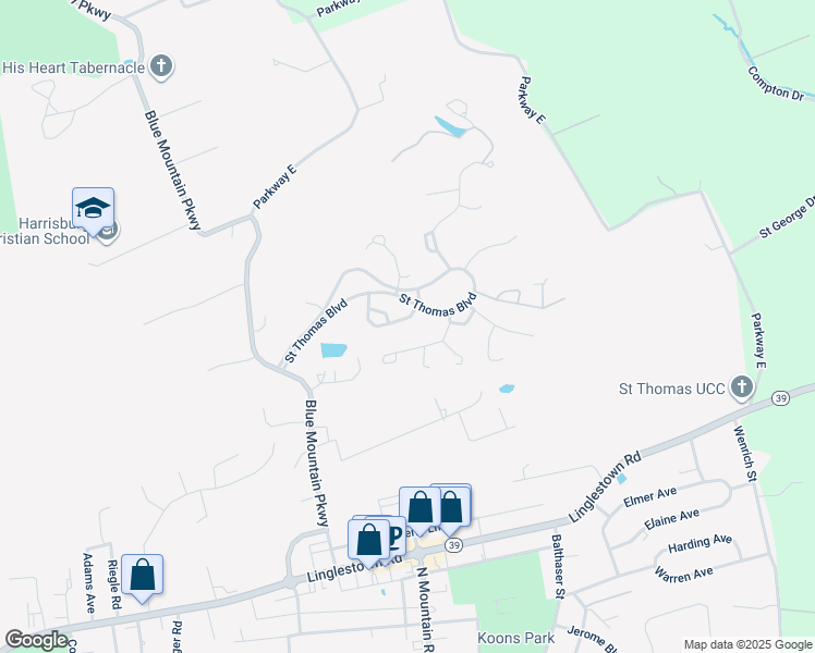 map of restaurants, bars, coffee shops, grocery stores, and more near 6013 Meade Court in Harrisburg