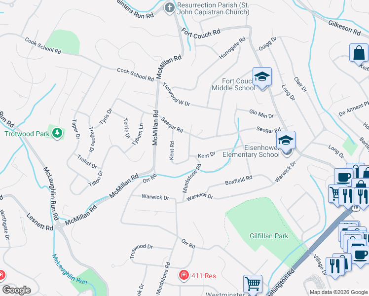 map of restaurants, bars, coffee shops, grocery stores, and more near 1806 Murdstone Road in Pittsburgh