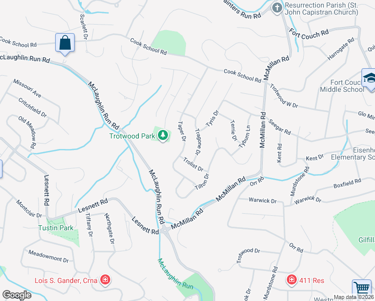 map of restaurants, bars, coffee shops, grocery stores, and more near 1833 Taper Drive in Pittsburgh