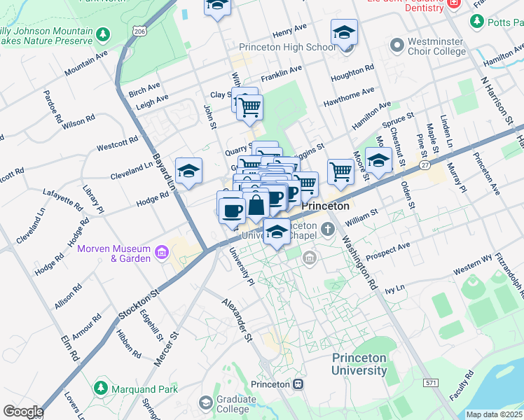 map of restaurants, bars, coffee shops, grocery stores, and more near 10 Palmer Square West in Princeton
