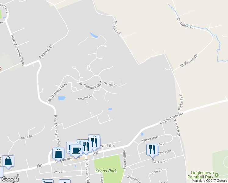 map of restaurants, bars, coffee shops, grocery stores, and more near 6110 Macarthur Drive in Harrisburg