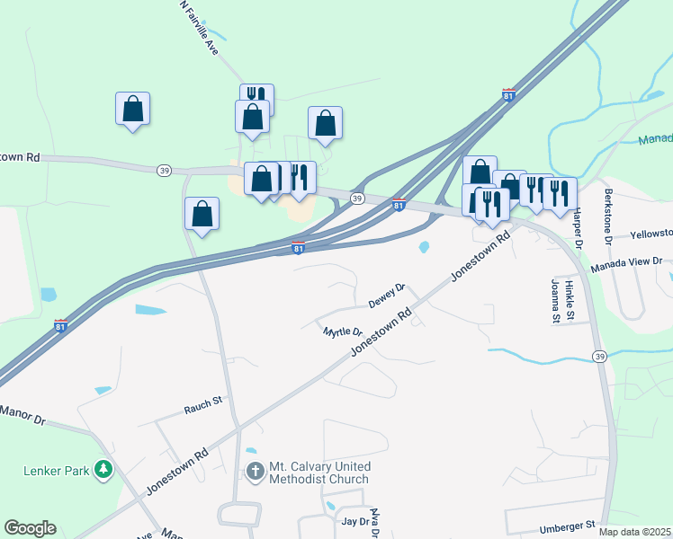 map of restaurants, bars, coffee shops, grocery stores, and more near 7857 Briarwood Drive in Skyline View