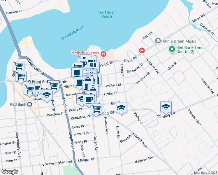map of restaurants, bars, coffee shops, grocery stores, and more near 60 Wallace Street in Red Bank