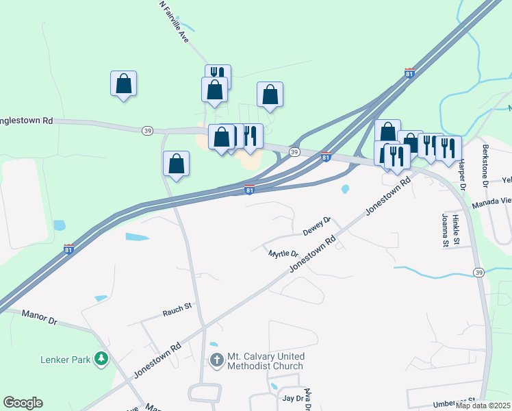 map of restaurants, bars, coffee shops, grocery stores, and more near 7845 Briarwood Drive in Skyline View