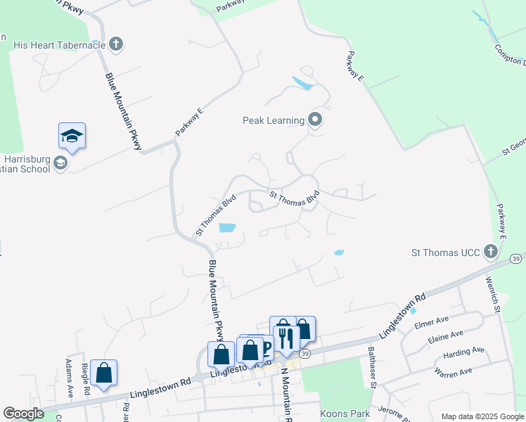 map of restaurants, bars, coffee shops, grocery stores, and more near 6000 Meade Court in Harrisburg