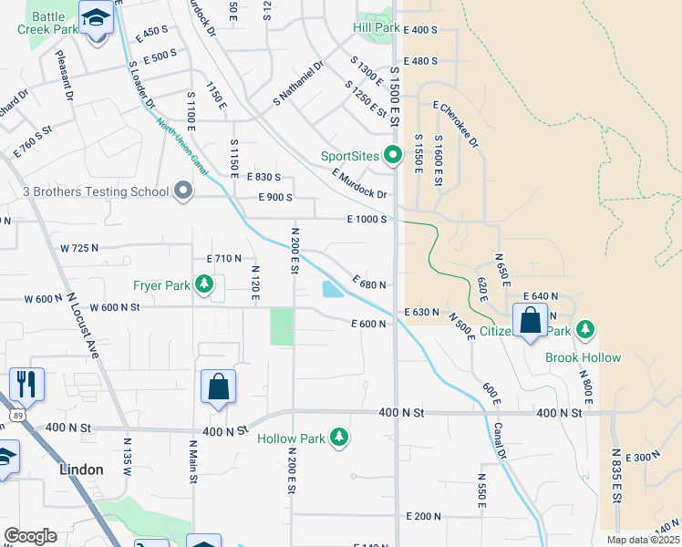 map of restaurants, bars, coffee shops, grocery stores, and more near 310 East 680 North in Lindon
