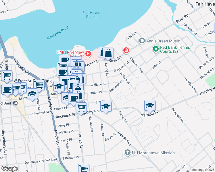 map of restaurants, bars, coffee shops, grocery stores, and more near 87 Washington Street in Red Bank