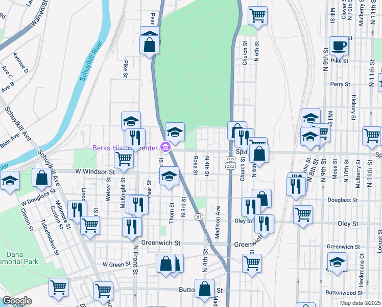 map of restaurants, bars, coffee shops, grocery stores, and more near 929 North 3rd Street in Reading