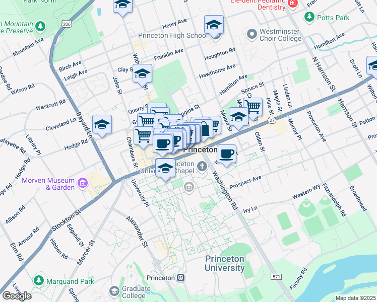 map of restaurants, bars, coffee shops, grocery stores, and more near 138 Nassau Street in Princeton