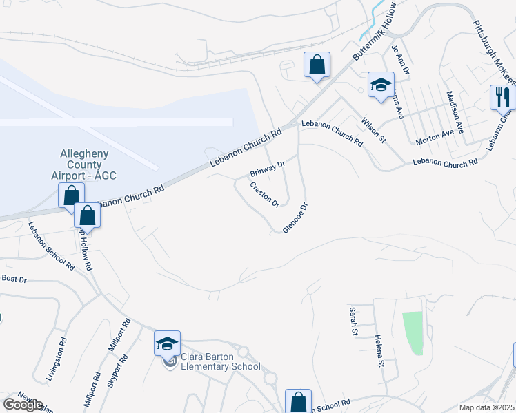 map of restaurants, bars, coffee shops, grocery stores, and more near 332 Glencoe Drive in West Mifflin