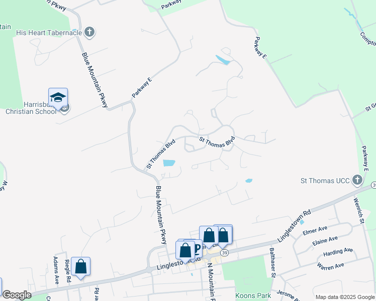 map of restaurants, bars, coffee shops, grocery stores, and more near Meade Court in Harrisburg
