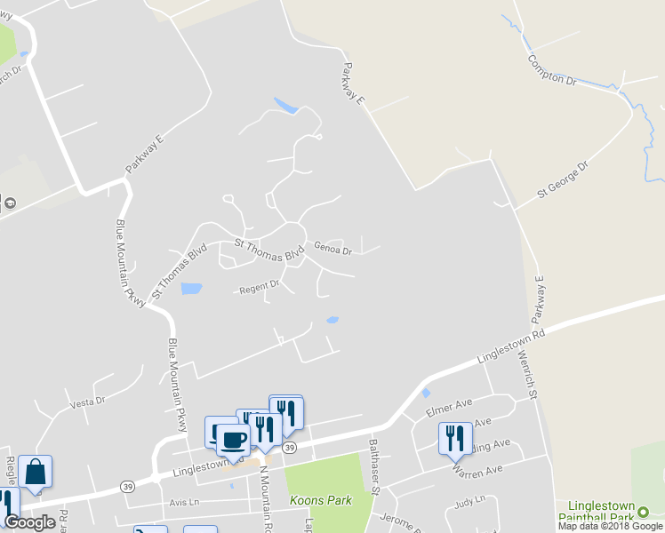 map of restaurants, bars, coffee shops, grocery stores, and more near 6104 Macarthur Drive in Harrisburg