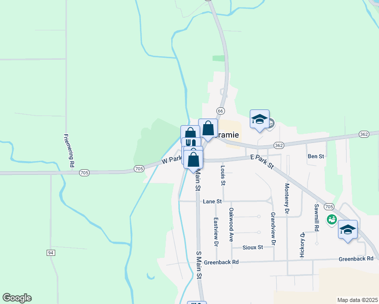 map of restaurants, bars, coffee shops, grocery stores, and more near 11 West Park Street in Fort Loramie