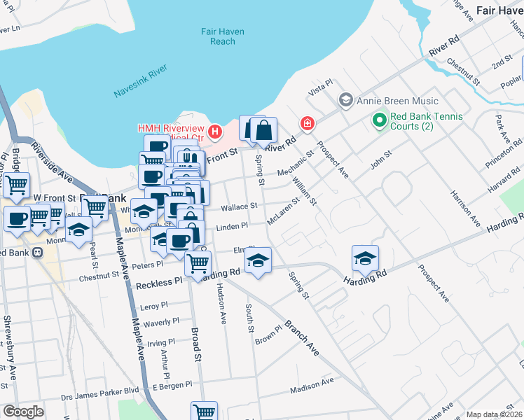 map of restaurants, bars, coffee shops, grocery stores, and more near 87 Washington Street in Red Bank