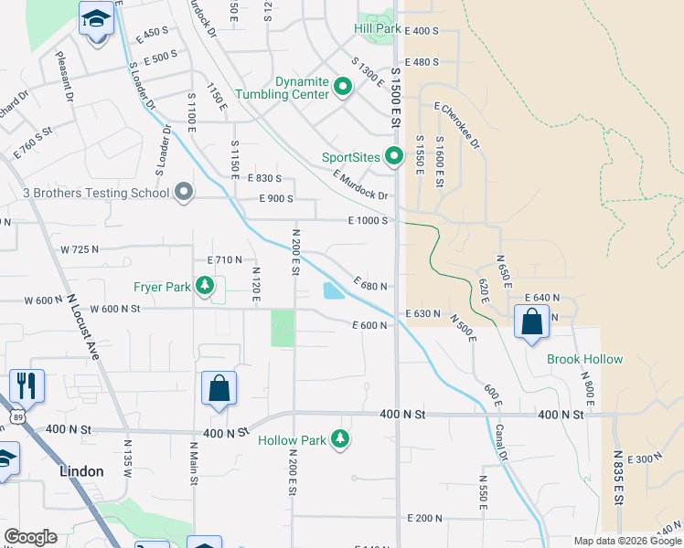 map of restaurants, bars, coffee shops, grocery stores, and more near 310 East 680 North in Lindon