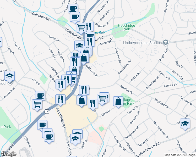 map of restaurants, bars, coffee shops, grocery stores, and more near Unnamed Road in Pittsburgh