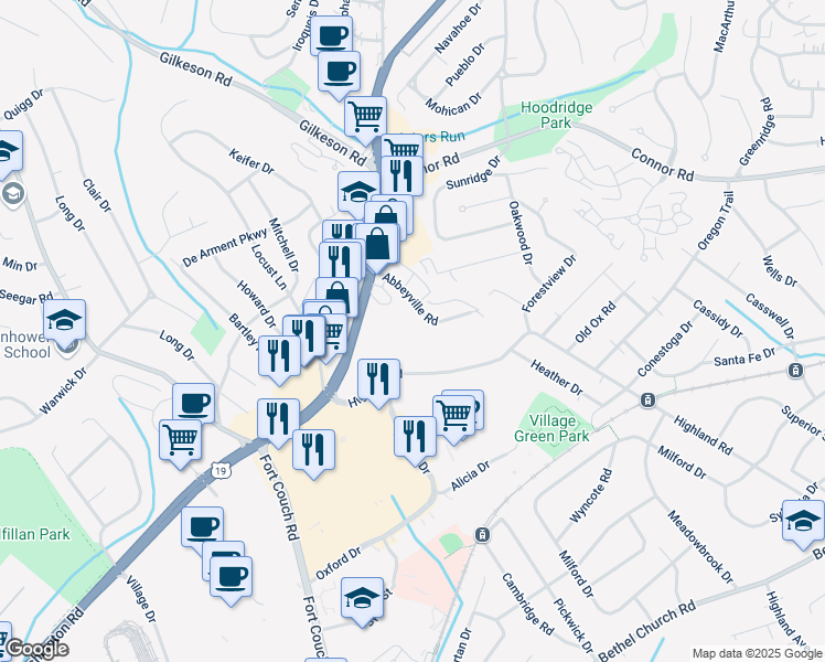 map of restaurants, bars, coffee shops, grocery stores, and more near 320 Abbeyville Road in Pittsburgh
