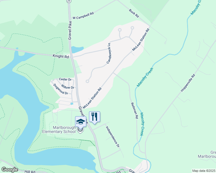 map of restaurants, bars, coffee shops, grocery stores, and more near 5060 McLean Station Road in Green Lane