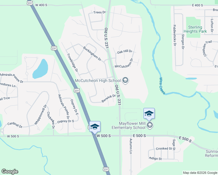 map of restaurants, bars, coffee shops, grocery stores, and more near 4627 Cardiff Court North in Lafayette