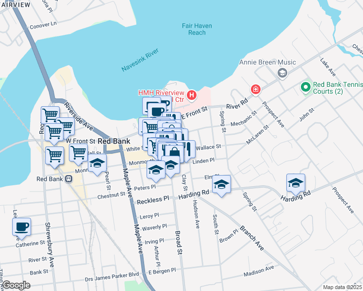 map of restaurants, bars, coffee shops, grocery stores, and more near 26 Wallace Street in Red Bank