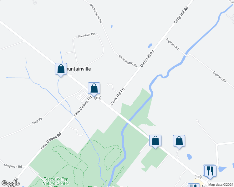 map of restaurants, bars, coffee shops, grocery stores, and more near Brookside Court in Fountainville