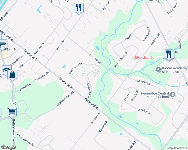 map of restaurants, bars, coffee shops, grocery stores, and more near 807 Ridgeview Court in Sellersville
