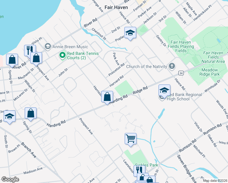 map of restaurants, bars, coffee shops, grocery stores, and more near 500 Harding Road in Fair Haven